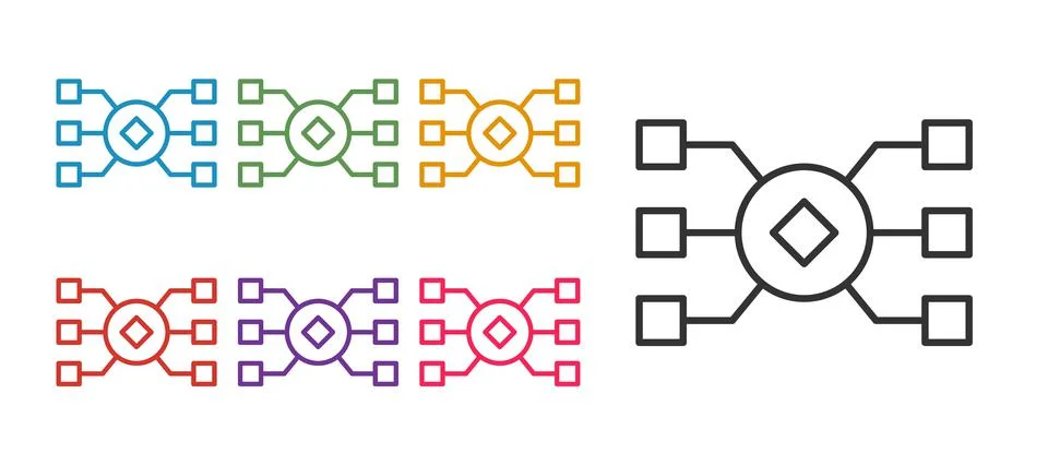 Set line Neural network icon isolated on white background. Artificial Stock Illustration