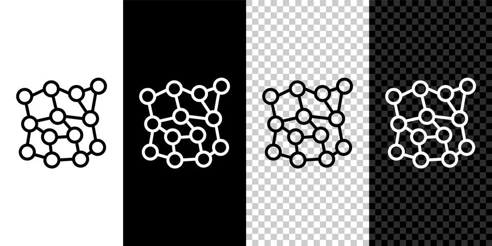 Set line Neural network icon isolated on black and white, transparent background Illustrazione stock