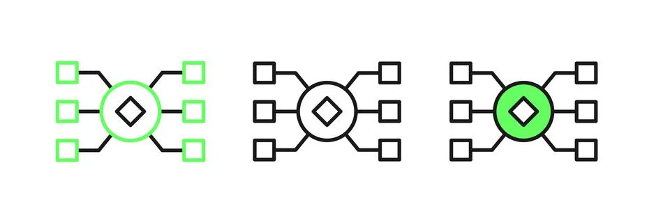 Set line Neural network icon isolated on white background. Artificial intel.. Stock Illustration