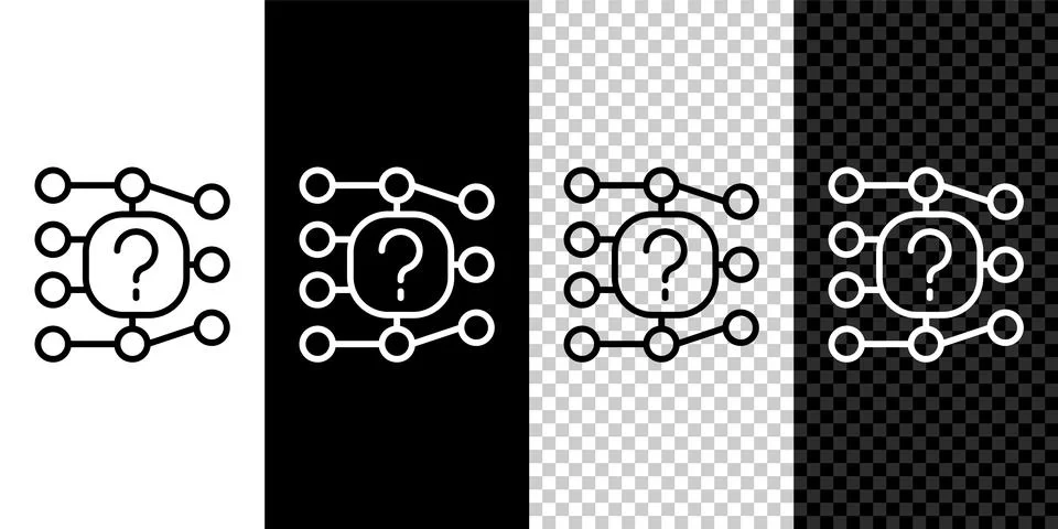 Set line Neural network icon isolated on black and white, transparent backg.. Stock Illustration