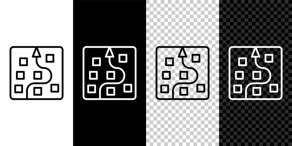 Set line Neural network icon isolated on black and white, transparent backg.. Stock Illustration