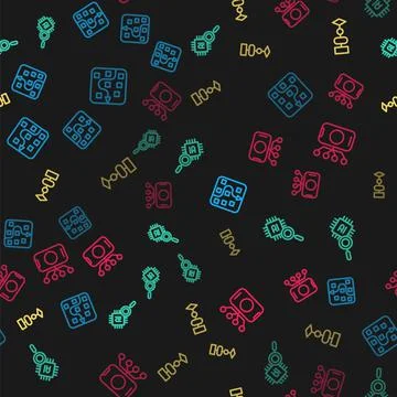 Set line Neural network, Processor CPU, Algorithm and on seamless pattern Stock Illustration