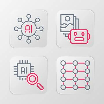 Set line Neural network, Processor CPU, Artificial intelligence robot and  ic Stockillustratie