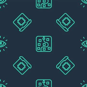 Set line Neural network, Processor CPU and Artificial intelligence AI on se.. Illustrazione stock
