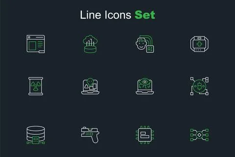 Set line Neural network, Processor CPU, Futuristic weapon, Cloud database, .. イラスト素材