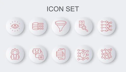 Set line Neural network, Robot setting, Funnel filter, Artificial intelligence Stock Illustration