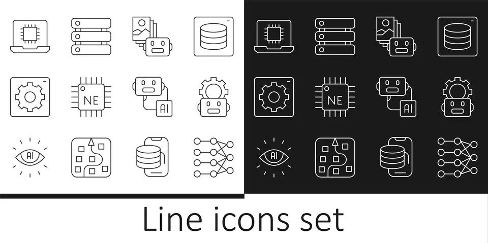 Set line Neural network, Robot setting, Artificial intelligence robot, Processor 스톡 일러스트