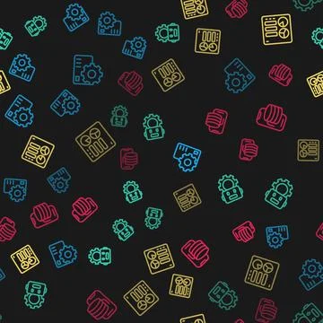 Set line Neural network, Robot setting, Computer api interface and Cloud te.. 스톡 일러스트