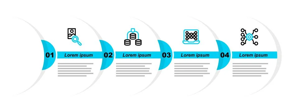 Set line Neural network, Server, Data and Photo retouching icon. Vector Illustrazione stock