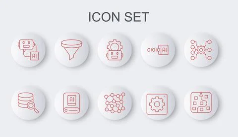 Set line Neural network, Server, Robot setting, Computer api interface, Art.. Stock Illustration