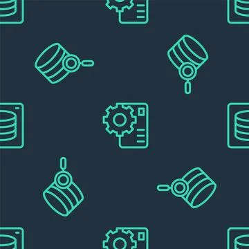 Set line Neural network, Server and Server, Data on seamless pattern. Vector イラスト素材
