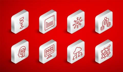 Set line Neural network, Web developer programming code, Server, Data, Network Stock Illustration