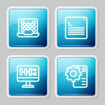 Set line Neural network, Web developer programming code, Algorithm and  ico.. Stock Illustration