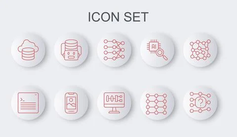 Set line Neural network, Web developer programming code, Cloud database, Ar.. 스톡 일러스트