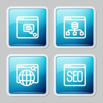 Set line New chat messages notification, Server, Data, Search engine and SEO  Stock Illustration