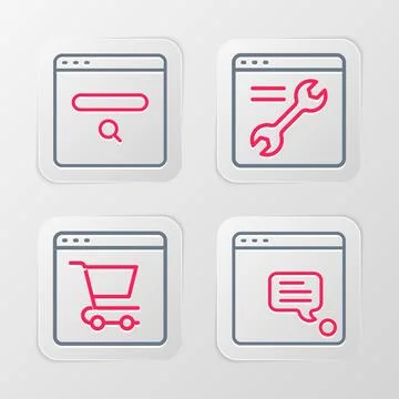Set line New chat messages notification, Online shopping screen, Browser se.. 스톡 일러스트