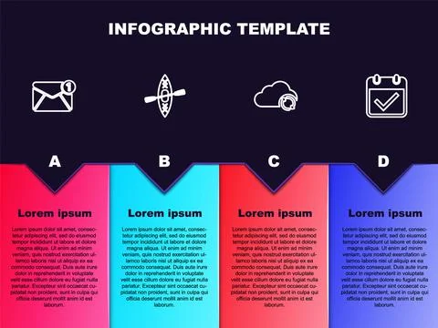 Set line New, email incoming message, Kayak and paddle, Cloud sync refresh and Stock-Illustration