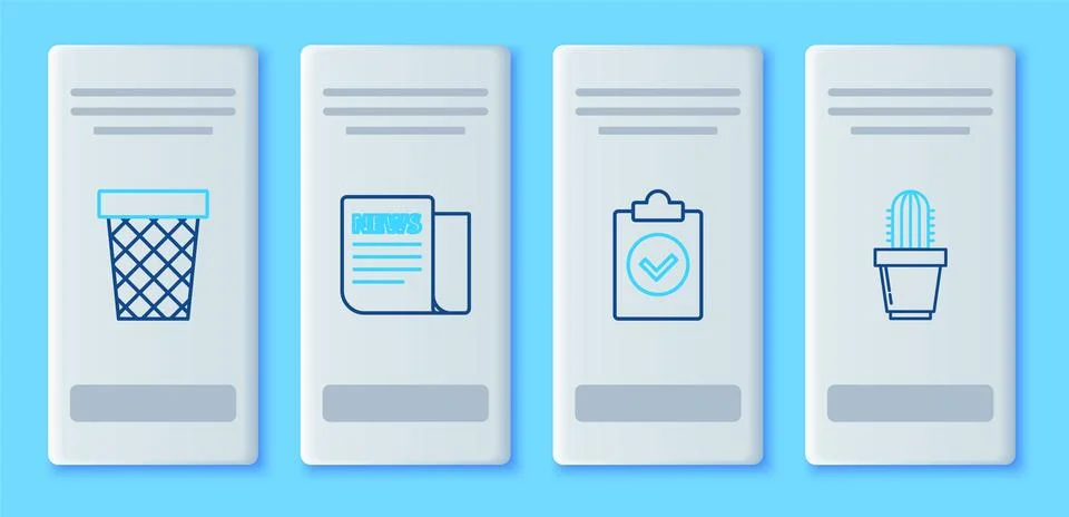 Set line News, Completed task, Trash can and Cactus and succulent in pot icon Stock Illustration