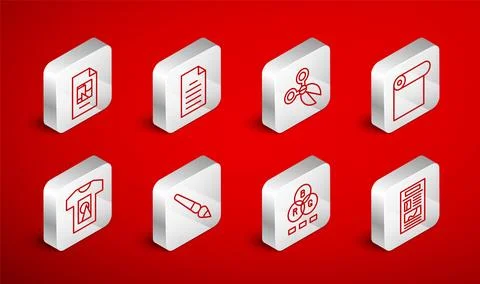 Set line News, File document, Scissors, Roll of paper, RGB color mixing, Paint Stock Illustration