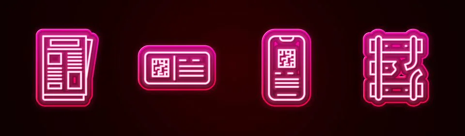 Set line News, QR code ticket train, E-ticket and Broken rails on railway Stock Illustration