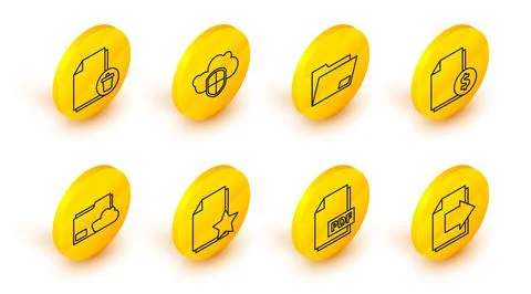 Set line Next page arrow, PDF file document, Document with star, Cloud storage Illustrazione stock