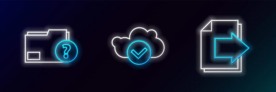 Set line Next page arrow, Unknown document folder and Cloud with check mark icon Stock Illustration