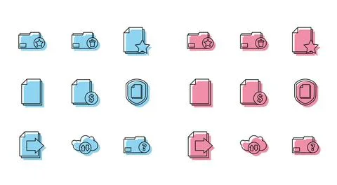 Set line Next page arrow, Cloud download and upload, Document folder with sta Stock Illustration