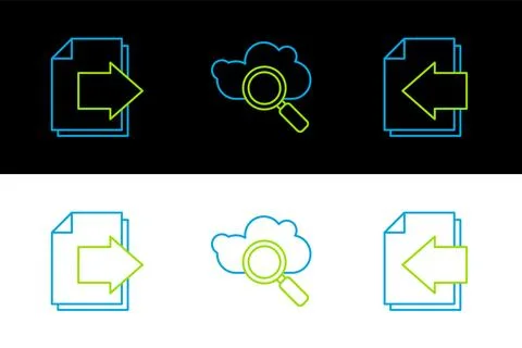 Set line Next page arrow, and Search cloud computing icon. Vector Illustrazione stock