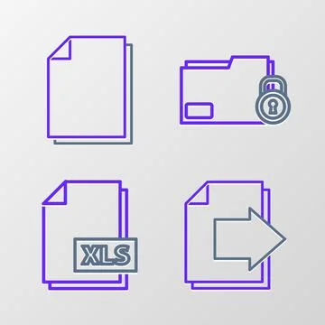 Set line Next page arrow, XLS file document, Folder and lock and Document icon Illustrazione stock