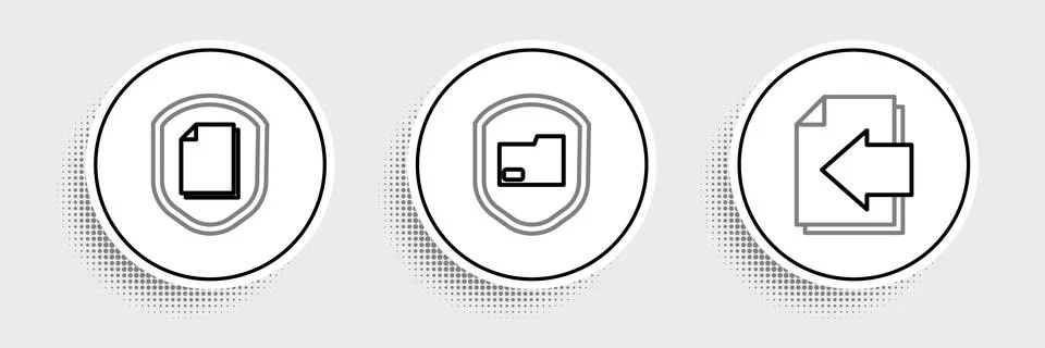 Set line Next page arrow, Document protection concept and folder icon. Vector Stock Illustration