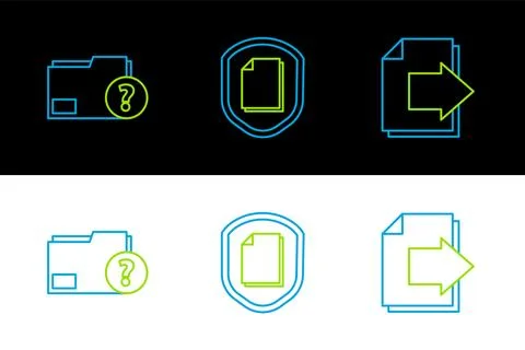 Set line Next page arrow, Unknown document folder and Document protection c.. Stock Illustration