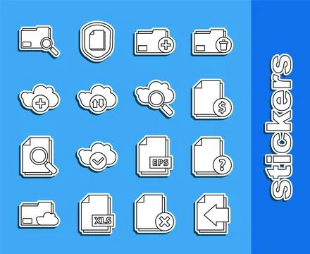 Set line Next page arrow, Unknown document, Finance, Add new folder, Cloud .. Stock Illustration