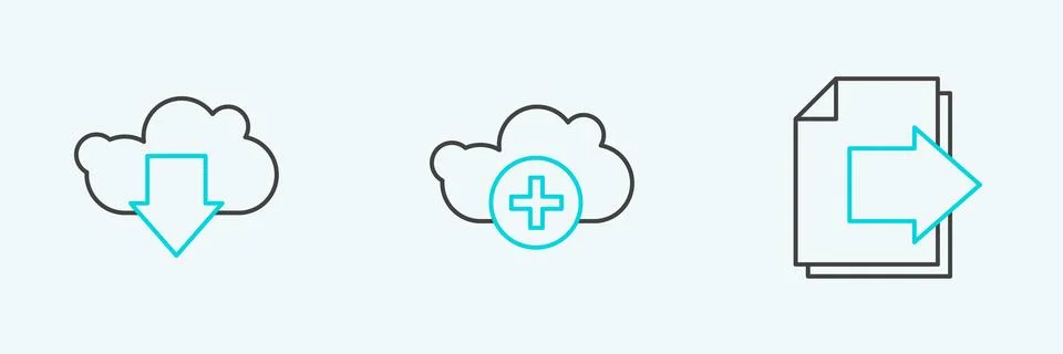 Set line Next page arrow, Cloud download and Add cloud icon. Vector Stockillustratie