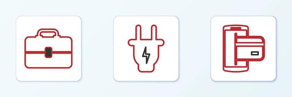 Set line NFC Payment, Toolbox and Electric plug icon. Vector 스톡 일러스트