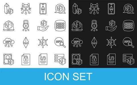 Set line NFT blockchain technology, Search, Binary code, Ethereum ETH, Cyber Stock Illustration