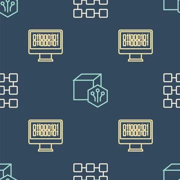 Set line NFT blockchain technology, Binary code and Digital crypto art on Stock Illustration