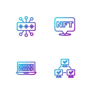 Set line NFT blockchain technology, Binary code, Cyber security and Digital c Stock Illustration