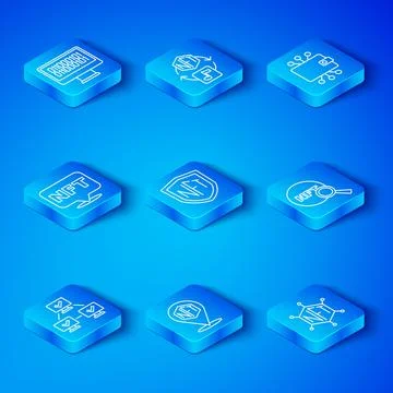 Set line NFT blockchain technology, shield, Digital crypto art, Search Stock Illustration
