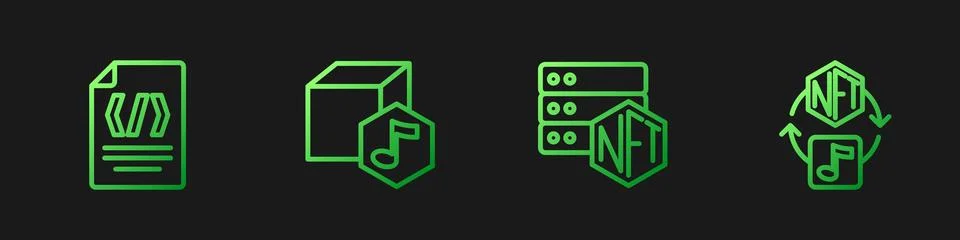 Set line NFT blockchain technology, Binary code, Digital crypto art and Stock Illustration