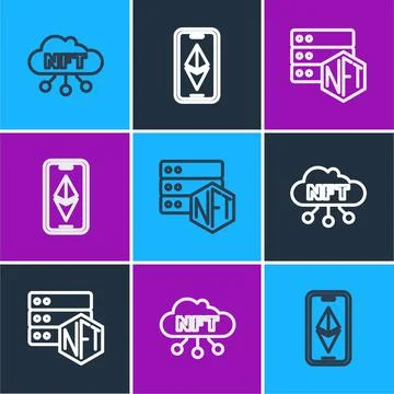 Set line NFT cloud, blockchain technology and Ethereum ETH icon. Vector イラスト素材