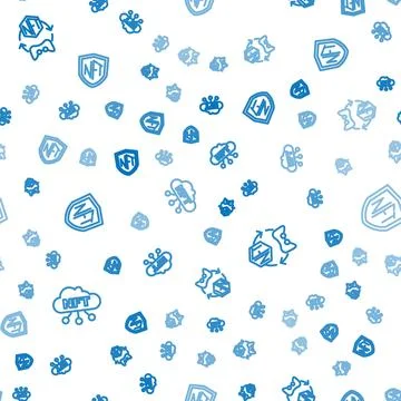 Set line NFT cloud, Digital crypto art and shield on seamless pattern. Vector Illustrazione stock