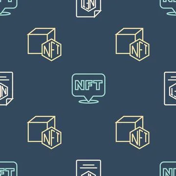 Set line NFT contract, Digital crypto art and on seamless pattern. Vector Stock Illustration