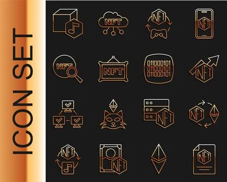 Set line NFT contract, Ethereum exchange, growth bar chart, Digital crypto Stock Illustration
