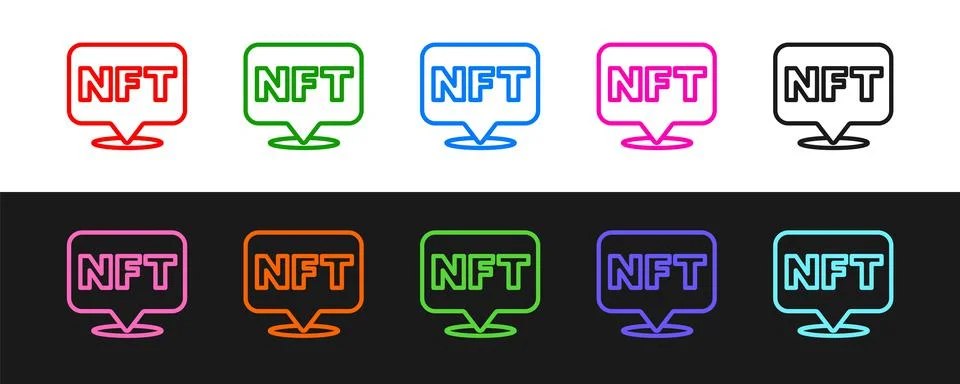Set line NFT Digital crypto art icon isolated on black and white background. Non Ilustração Stock