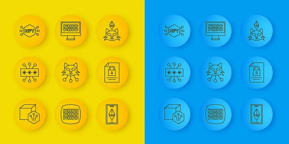 Set line NFT Digital crypto art, Cyber security, Ethereum ETH, Document and lock Stockillustratie
