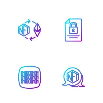 Set line NFT Digital crypto art, Binary code, Ethereum exchange and Document and 스톡 일러스트