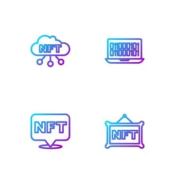 Set line NFT Digital crypto art, cloud and Binary code. Gradient color icons イラスト素材
