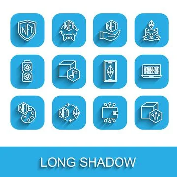 Set line NFT Digital crypto art, Ethereum exchange, shield, Cryptocurrency Stock Illustration