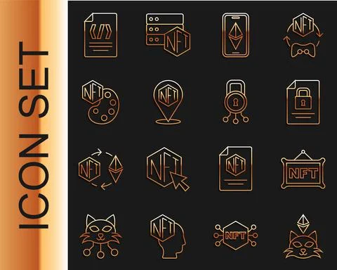 Set line NFT Digital crypto art, Document and lock, Ethereum ETH, Binary code 스톡 일러스트