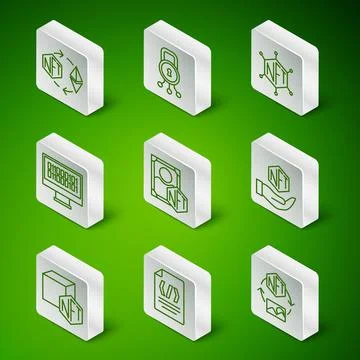 Set line NFT Digital crypto art, Binary code, Ethereum exchange, Cyber security Stock Illustration